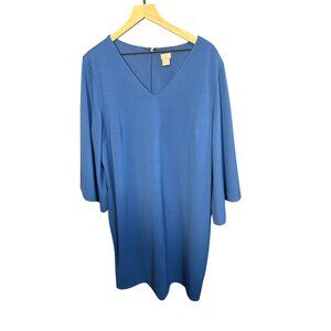 Chicos Blue 3/4 Sleeve V-Neck Shift Dress Size 4 (US 20-22) Polyester Blend Wome